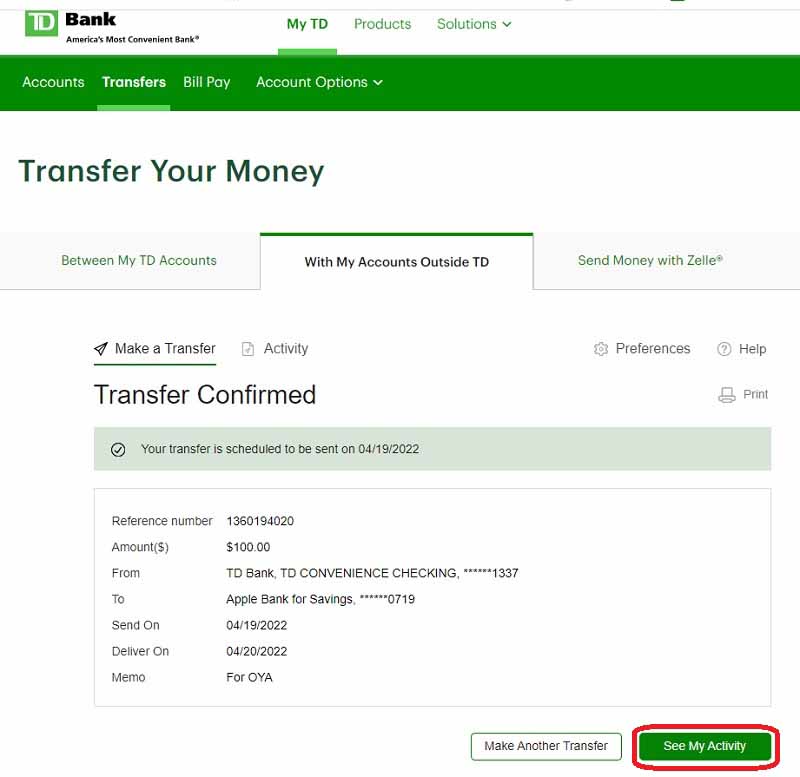 Transfer Your MoneyTransfer Confirmed